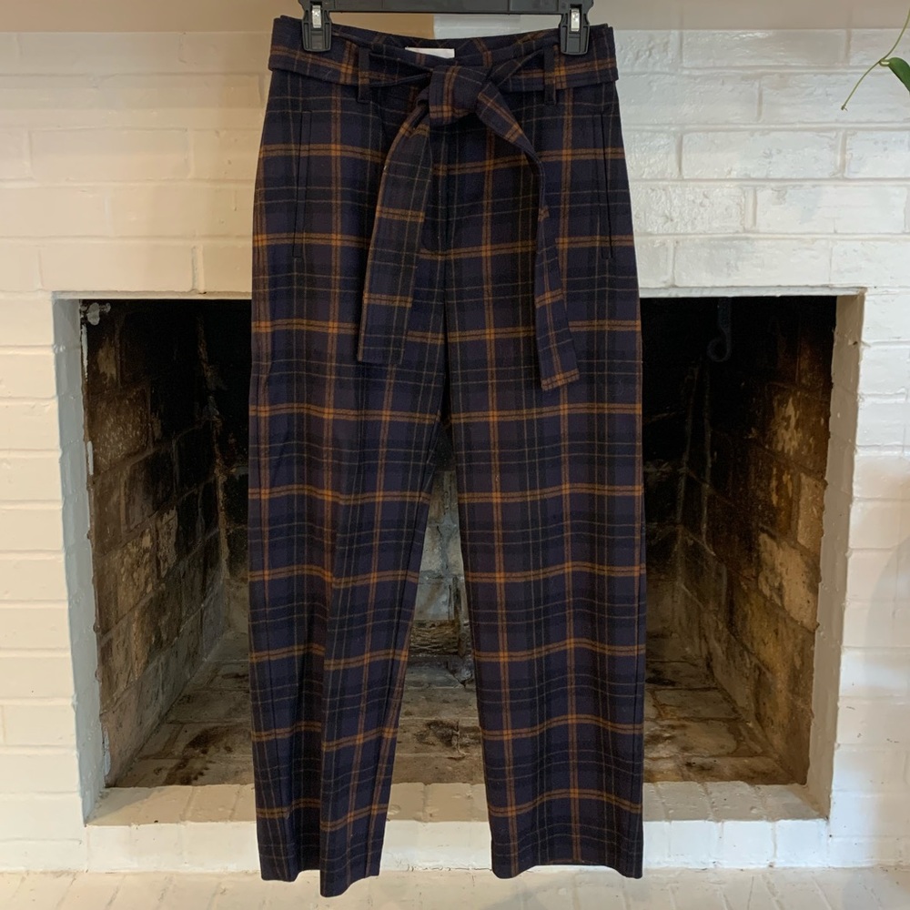 Aritzia Wilfred Plaid Navy Pants